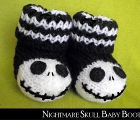 Nightmare Skull Baby Booties Knitting Pattern
