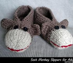 Sock Monkey Slippers for Adults Knitting Pattern