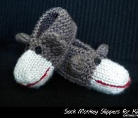 Sock Monkey Slippers for Kids Knitting Pattern